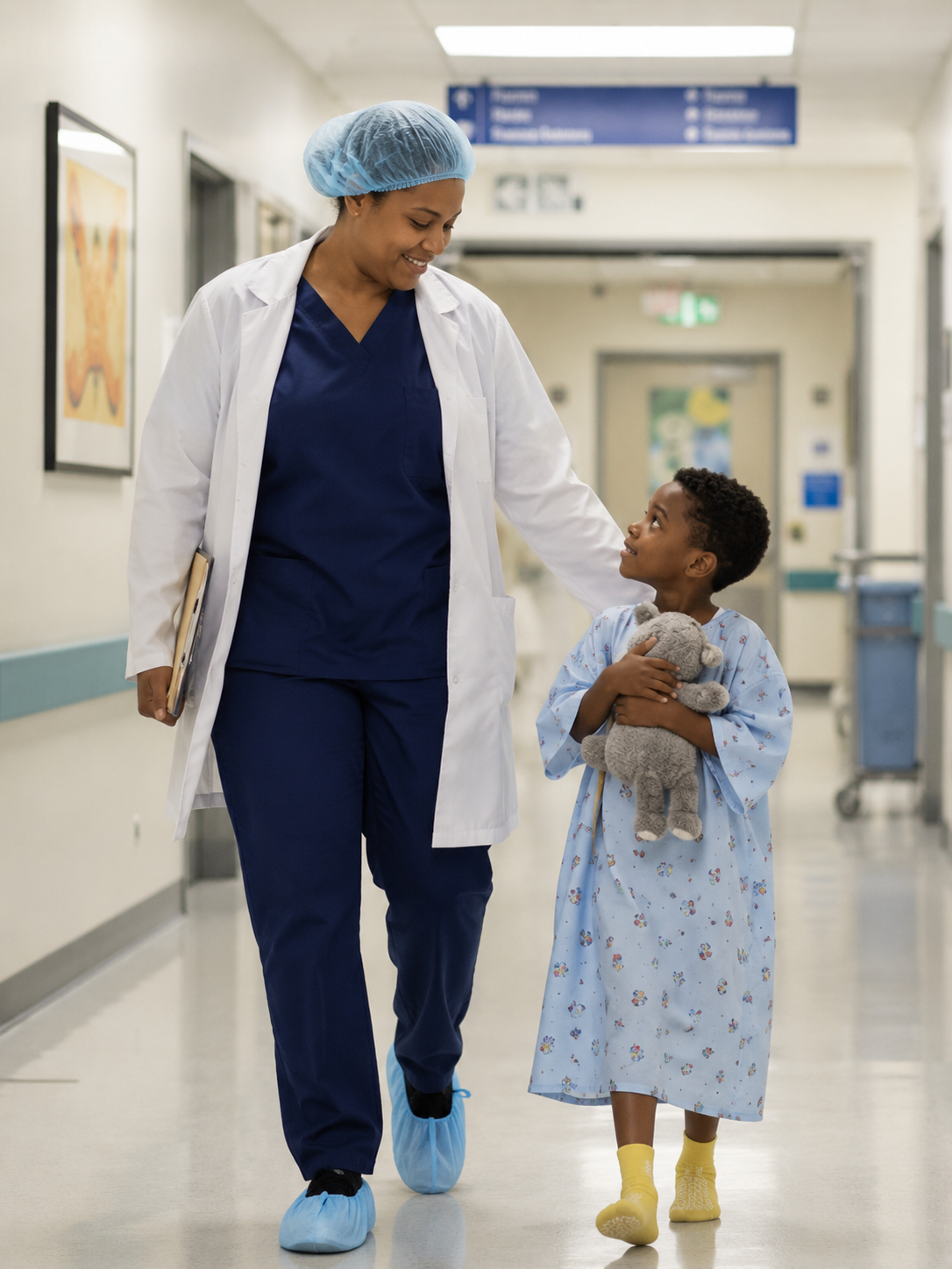 Family arriving at a healthcare facility for care